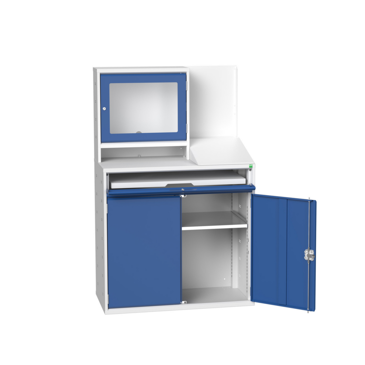 bott armoire informatique verso avec compartiment écran, RAL7035 gris clair/RAL5010 bleu gentiane  ZOOM
