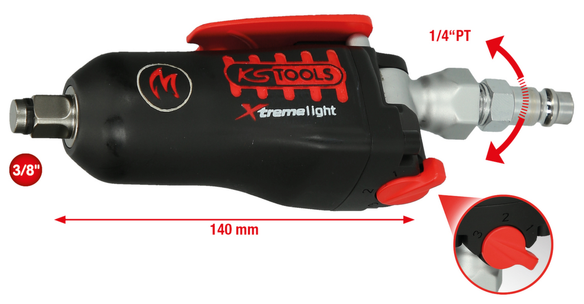 KS Tools Mini clé à chocs pneumatique 3/8" MONSTER Xtremelight avec bascule d'inversion  ZOOM