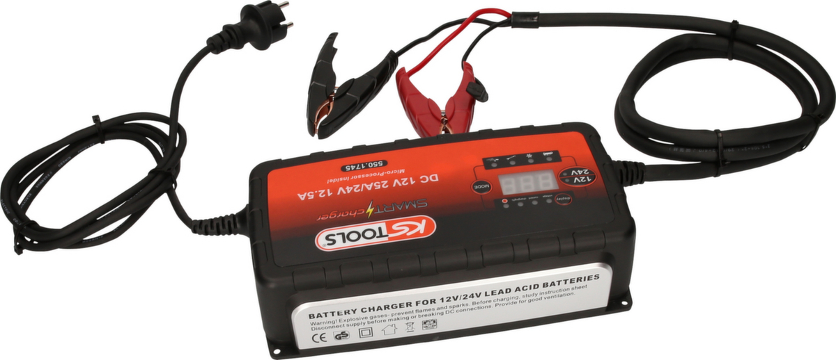 KS Tools Chargeur de batterie haute fréquence 12V + 24V SMARTcharger 25A/12.5A  ZOOM