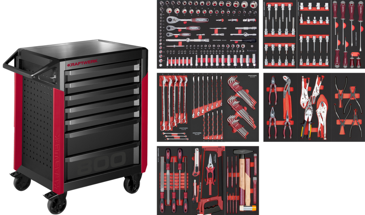 KRAFTWERK® Chariot d’atelier robuste PRO LINE PT800 avec jeu d’outils de 143 pièces, 7 tiroir(s)