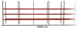 META Palettenregal MULTIPAL für 56 Paletten, 19580 mm breit, 4 Lagerebenen