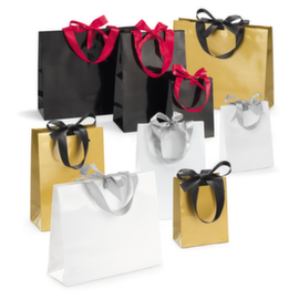 Lackpapier-Tragetaschen mit Satinschleife 190 x 100 x 270 mm gold