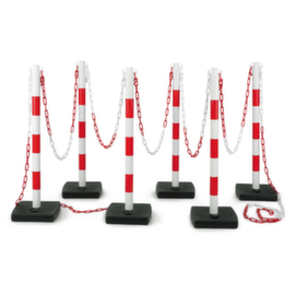 Kit de 6 poteaux PVC + 12 m de chaine rouge/blanc