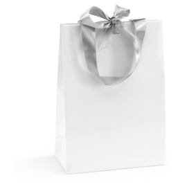 25 sacs pelliculés avec fermeture par nœud satin 120 x 70 x 160 mm blanc