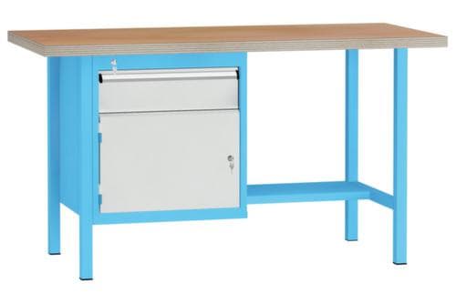KLW Lutz Werkbank mit Multiplexplatte, 1 Schublade, 1 Schrank, 1/2 Ablageboden