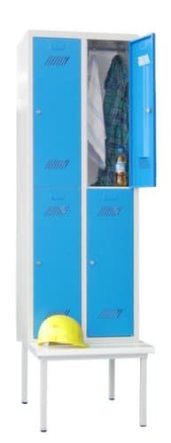 PAVOY Doppelstöckiger Umkleideschrank Basis mit Sitzbank + 2x2 Abteile, Abteilbreite 300 mm