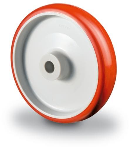 BS-ROLLEN Polyurethan-Rad mit Edelstahlgehäuse, Traglast 130 kg, Polyurethan-Bereifung