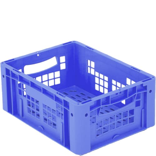 Euronorm-Stapelbehälter Ergonomic mit Doppelrippenboden + Wände + Boden durchbrochen, blau, Inhalt 15 l