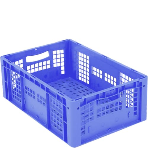 Euronorm-Stapelbehälter Ergonomic mit Doppelrippenboden + Wände + Boden durchbrochen, blau, Inhalt 41 l