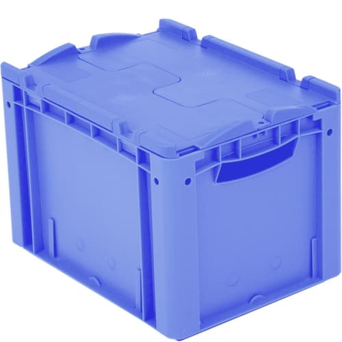 Euronorm-Stapelbehälter, blau, Inhalt 25 l, Zweiteiliger Scharnierdeckel