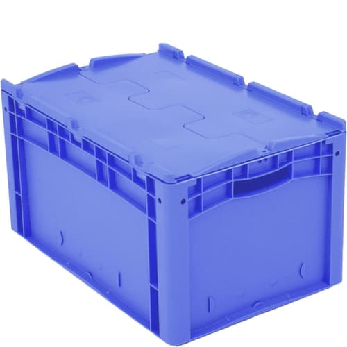 Euronorm-Stapelbehälter, blau, Inhalt 63 l, Zweiteiliger Scharnierdeckel