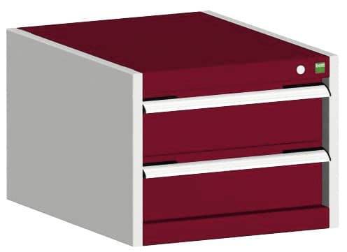 bott Schubladenschrank cubio Grundfläche 525x525 mm, 2 Schublade(n), RAL7035 Lichtgrau/RAL3004 Purpurrot