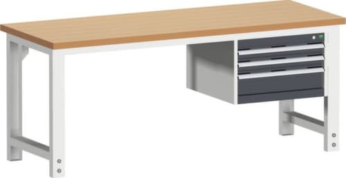bott Stationäre Systemwerkbank cubio höhenverstellbar, 3 Schubladen, RAL7035 Lichtgrau/RAL7016 Anthrazitgrau
