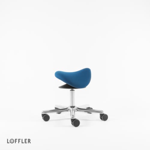 Löffler Sattelsitzhocker Sedlo mit Höhenverstellung, Sitz blau, Rollen