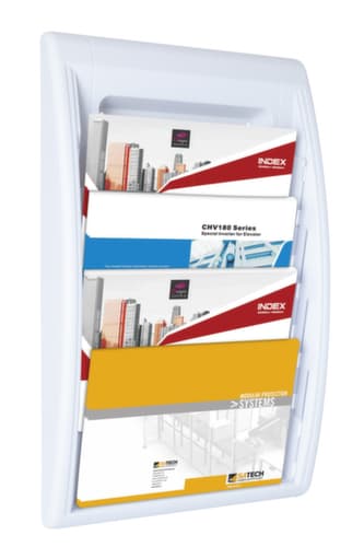 Paperflow Wandprospekthalter Quick Fit, 4 Ablagen, Gestell weiß