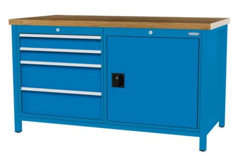 Bedrunka + Hirth Werkbank mit Buche-Massivholzplatte Gestell in vielen Farben, 4 Schubladen, 1 Schrank