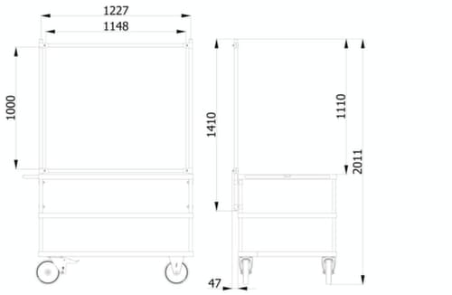 fetra Hygieneschutzwand für Transportwagen, Höhe x Breite 1410 x 1260 mm