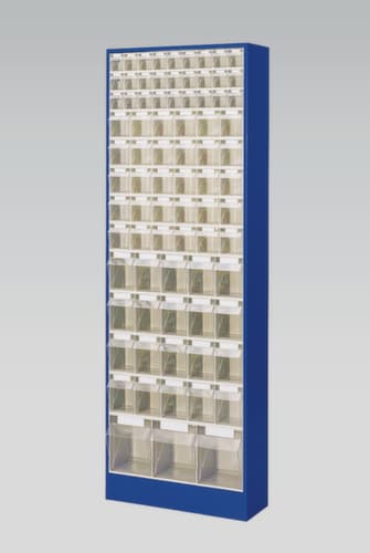 Magazinschrank mit Klappkästen, 80 Kästen, transparent