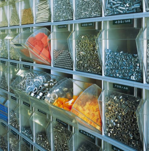 Magazinschrank mit Klappkästen, 80 Kästen, transparent