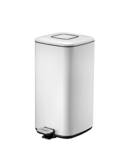 Quadratischer Tretabfallbehälter EKO Regent, 20 l, weiß