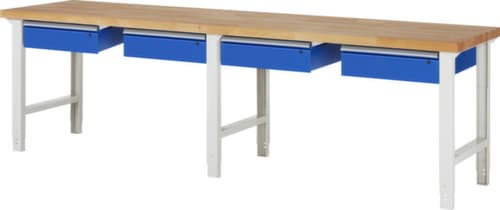 RAU Höhenverstellbare Werkbank Serie 7000, 4 Schubladen, RAL7035 Lichtgrau/RAL5010 Enzianblau