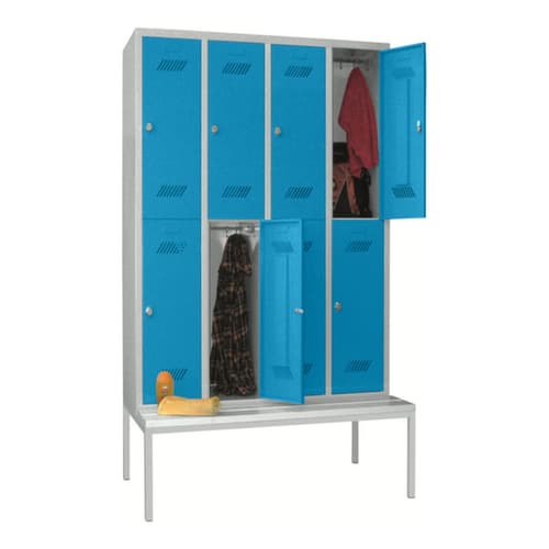 PAVOY Doppelstöckiger Umkleideschrank Basis mit Sitzbank + 4x2 Abteile, Abteilbreite 300 mm