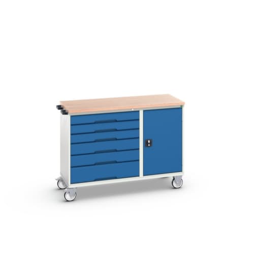 bott Fahrbarer Montagetisch verso, 6 Schubladen, 1 Schrank, RAL7035 Lichtgrau/RAL5010 Enzianblau