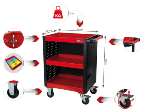 KS Tools ECOline Werkstatt-Servicewagen mit Lochplattenverkleidung