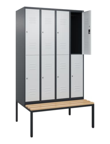 C+P Doppelstöckiger Spind Classic Plus mit Sitzbank, Abteilbreite 300 mm