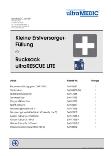 ultraMEDIC Rettungsrucksack ultraRESCUE LITE FR, Füllung nach DIN 14142