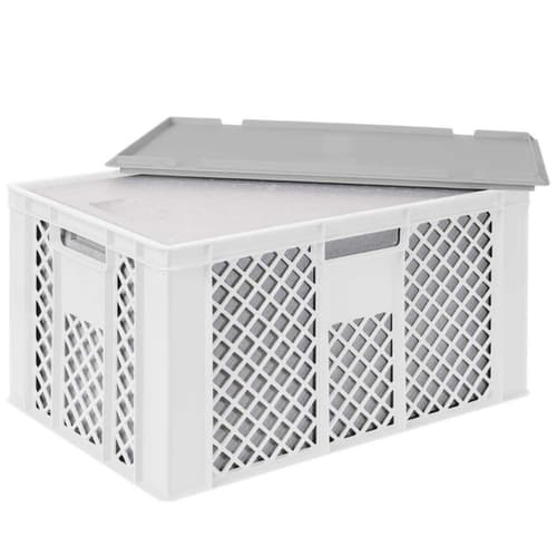 Euronorm-Stapelbehälter mit Isolierbox, weiß, Inhalt 63 l, Auflagedeckel für Isolierbox