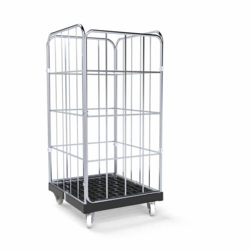 Rollbehälter BASICline mit 3 Wänden und Tür, Traglast 500 kg, Länge x Breite 845 x 724 mm