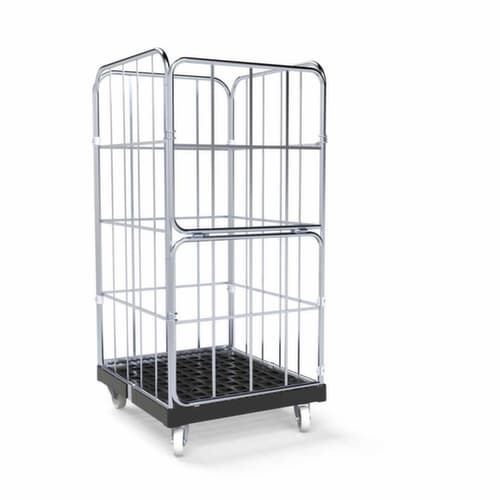 Rollbehälter BASICline mit 3 Wänden und Tür, Traglast 500 kg, Länge x Breite 845 x 724 mm