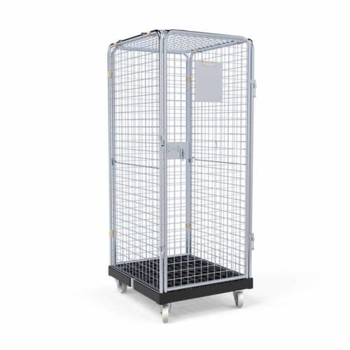 Rollbehälter BASICline ADB mit Tür und 3 Gitterwänden, Traglast 500 kg, Länge x Breite 815 x 724 mm