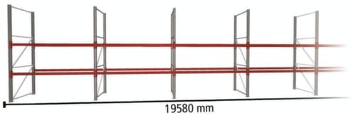 META Palettenregal MULTIPAL für 63 Paletten, 19580 mm breit, 3 Lagerebenen