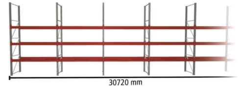 META Palettenregal MULTIPAL für 88 Paletten, 30720 mm breit, 4 Lagerebenen