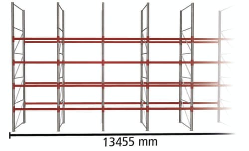 META Palettenregal MULTIPAL für 70 Paletten, 13455 mm breit, 5 Lagerebenen