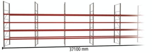 META Palettenregal MULTIPAL für 200 Paletten, 37100 mm breit, 5 Lagerebenen