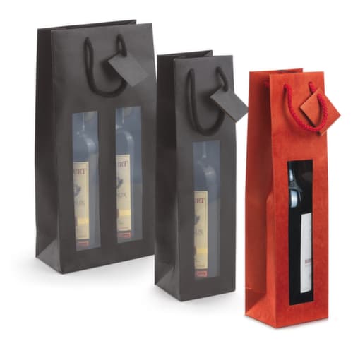 Flaschen-Tragetaschen rot mit Sichtfenster für 1 Flasche