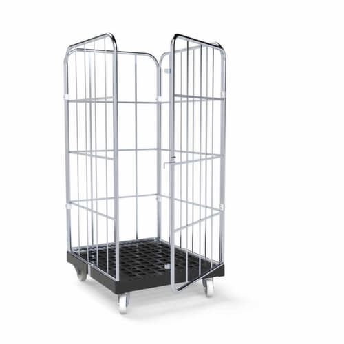 Rollbehälter BASICline mit 3 Wänden und Tür, Traglast 500 kg, Länge x Breite 845 x 724 mm