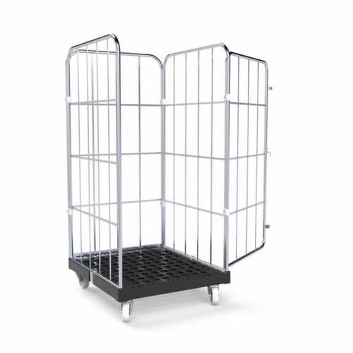 Rollbehälter BASICline mit 3 Wänden und Tür, Traglast 500 kg, Länge x Breite 845 x 724 mm