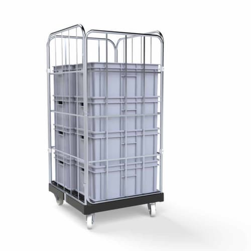 Rollbehälter BASICline mit 3 Wänden und Tür, Traglast 500 kg, Länge x Breite 845 x 724 mm