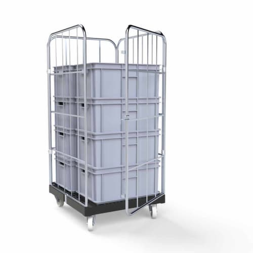 Rollbehälter BASICline mit 3 Wänden und Tür, Traglast 500 kg, Länge x Breite 845 x 724 mm