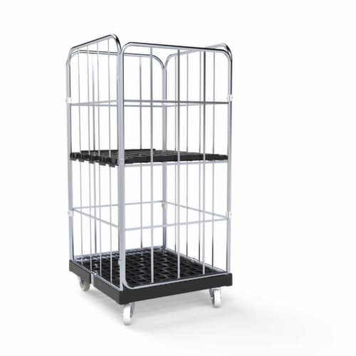 Rollbehälter BASICline mit 3 Wänden und Tür, Traglast 500 kg, Länge x Breite 845 x 724 mm