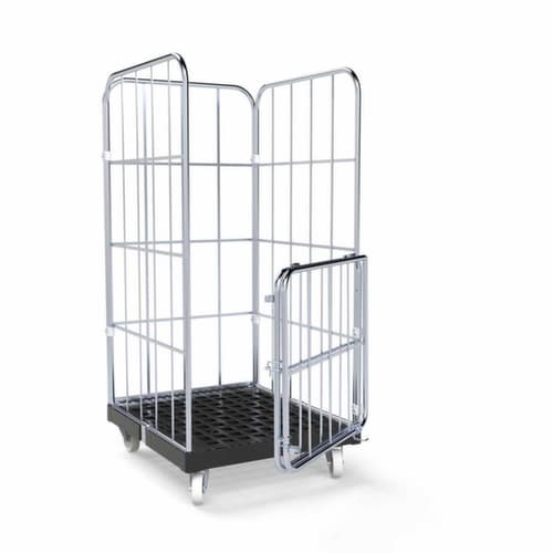 Rollbehälter BASICline mit 3 Wänden und Tür, Traglast 500 kg, Länge x Breite 845 x 724 mm