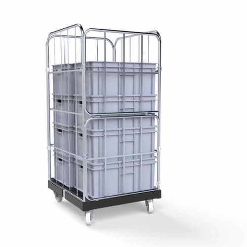 Rollbehälter BASICline mit 3 Wänden und Tür, Traglast 500 kg, Länge x Breite 845 x 724 mm