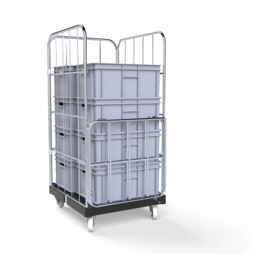 Rollbehälter BASICline mit 3 Wänden und Tür, Traglast 500 kg, Länge x Breite 845 x 724 mm