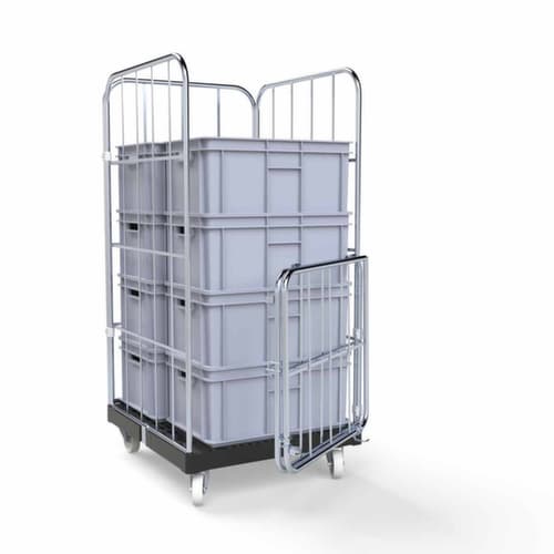 Rollbehälter BASICline mit 3 Wänden und Tür, Traglast 500 kg, Länge x Breite 845 x 724 mm