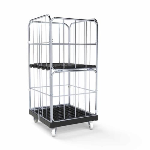 Rollbehälter BASICline mit 3 Wänden und Tür, Traglast 500 kg, Länge x Breite 845 x 724 mm