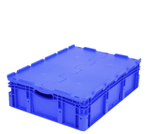 Bac gerbable norme Europe à double fond, bleu, capacité 79 l, Couvercle à charnière en 2 parties